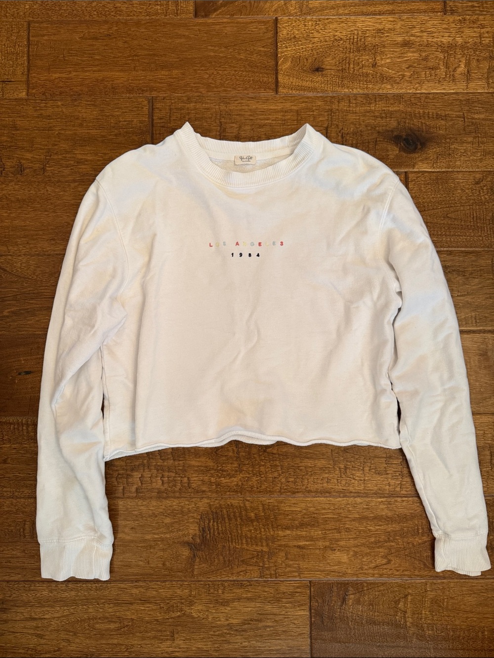 Brandy Melville White Cropped Crewneck Sweatshirt with Small Center Logo